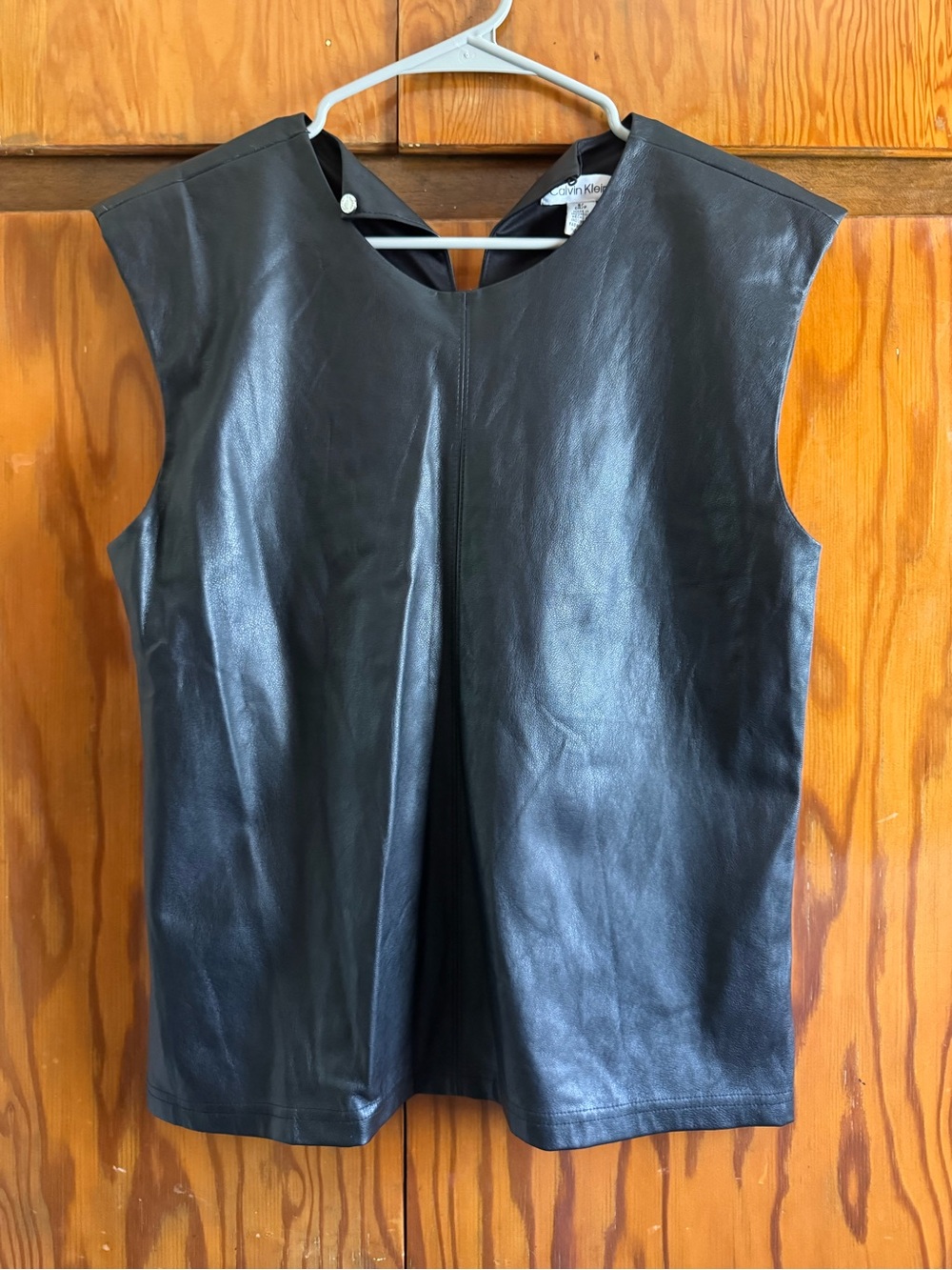 Calvin Klein Black Faux-Leather Sleeveless Tank